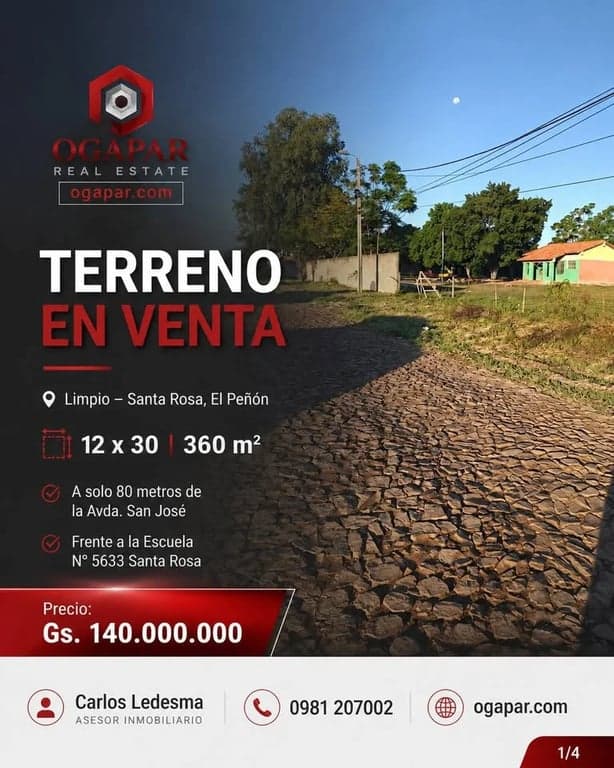 TERRENO EN LIMPIO TITULADO A 80 METROS DE AVDA SAN JOSE AREA ESCOLAR IDEAL VIVIENDA